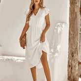 Womens V Neck Ruffle Sleeve Summer Dress Yellow Pandora