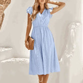 Womens V Neck Ruffle Sleeve Summer Dress Yellow Pandora