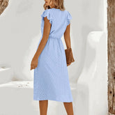 Womens V Neck Ruffle Sleeve Summer Dress Yellow Pandora