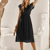 Womens V Neck Ruffle Sleeve Summer Dress Yellow Pandora