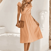 Womens V Neck Ruffle Sleeve Summer Dress Yellow Pandora