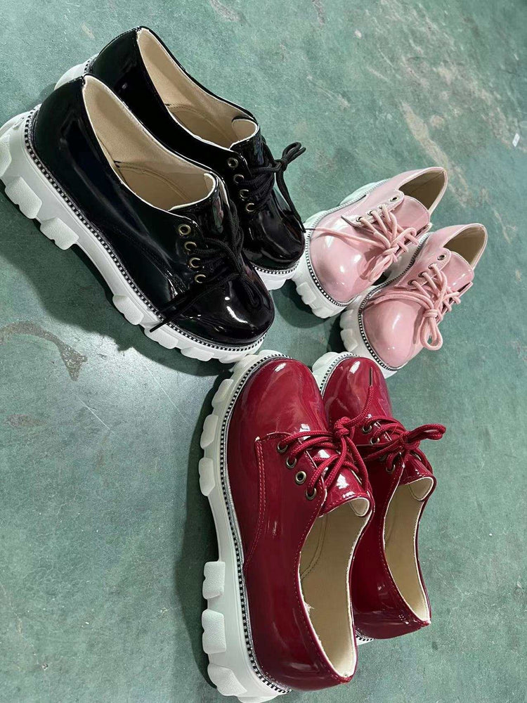 Thick Heel Flat Platform Oxford Women Shoes Pink/Red/Black – Women&