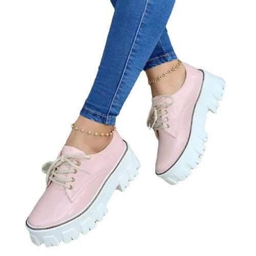 Thick Heel Flat Platform Oxford Women Shoes Pink/Red/Black – Women&