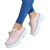Thick Heel Flat Platform Oxford Women Shoes Pink/Red/Black – Women&