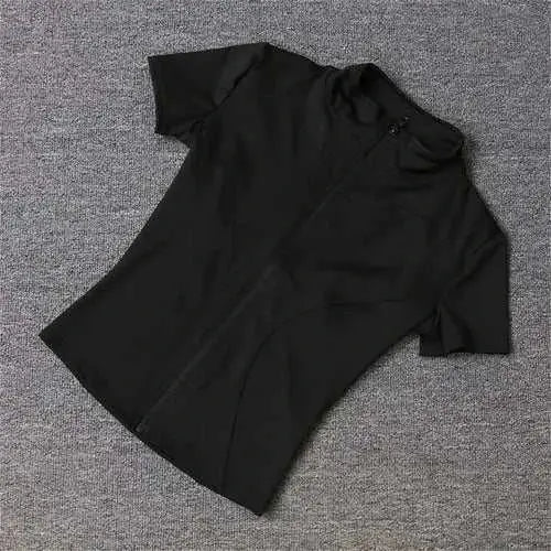 Casual Slim Sports Coat For Women Short Sleeve Solid Zipper Tops AliExpress