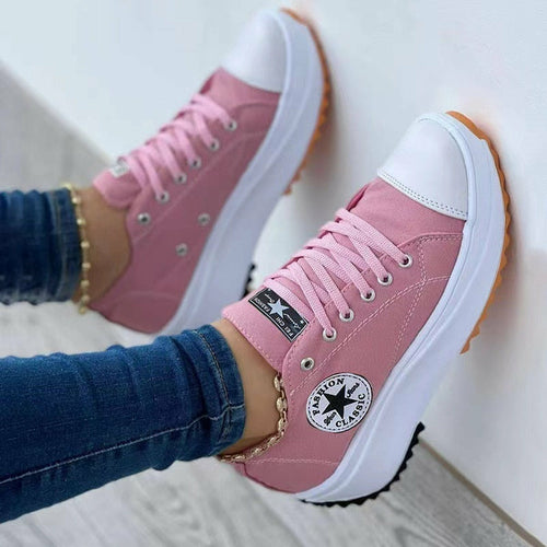 Flat Lace-Up Sneakers Pattern Canvas Shoes Casual  Sport Shoes Silver Juneberry