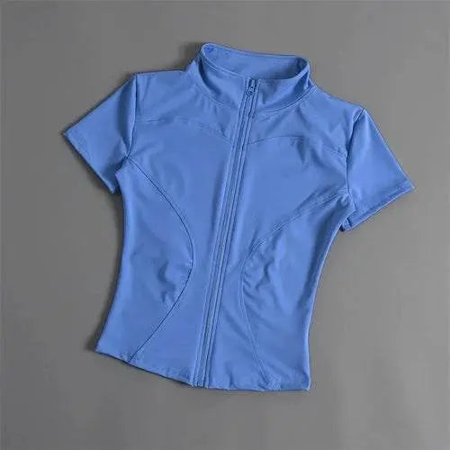 Casual Slim Sports Coat For Women Short Sleeve Solid Zipper Tops AliExpress