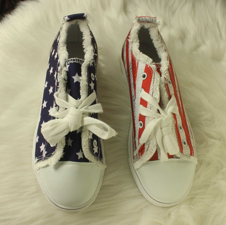 Star Striped Lace Up Sneakers Round Toe Casual Shoes Silver Juneberry