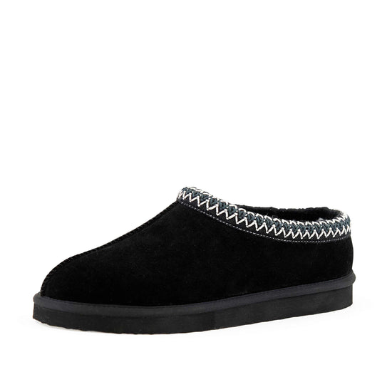 Chaussons femmes noirs en simili cuir avec doublure en fausse fourrure confortable