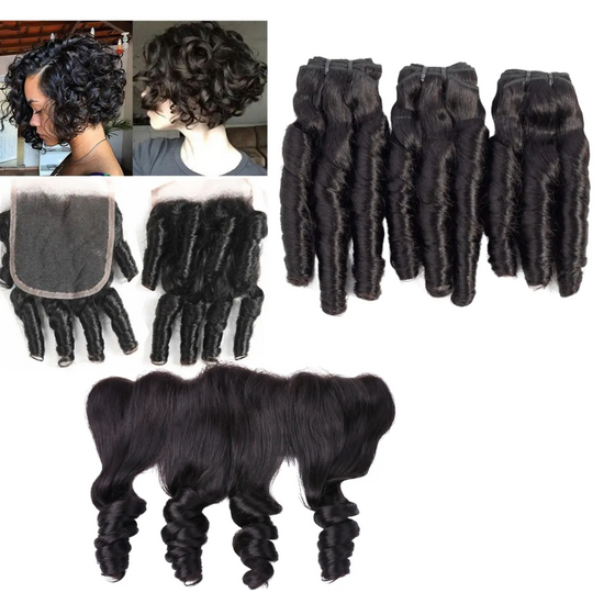 10A Grade 3/4 Spring Curl Fumi Human Hair bundles with 4x4 Closures & Cerise Alfie