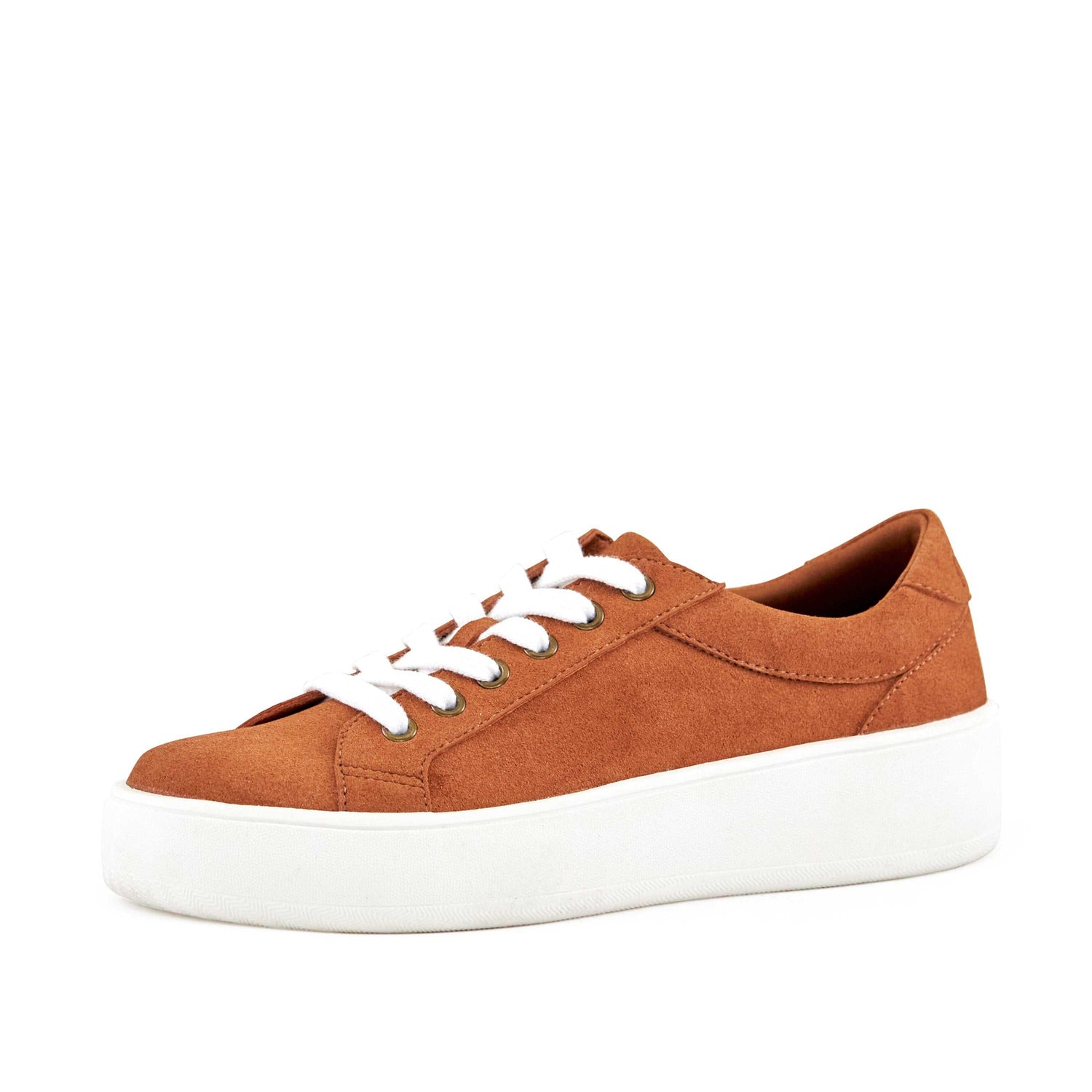 Baskets basses camel en micro-suède pour femmes Venice à lacets, semelle plateforme confortable et vegan