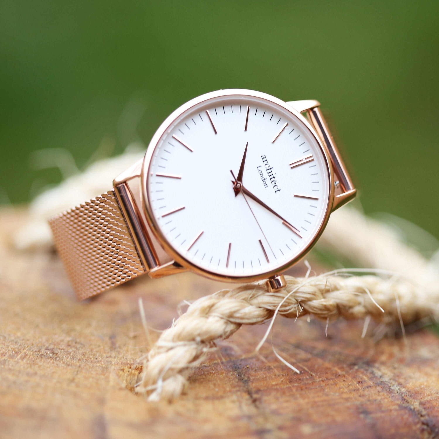 Ladies Architēct Blanc - Handwriting Engraving + Rose Gold Mesh Strap Fuchsia Prometheus