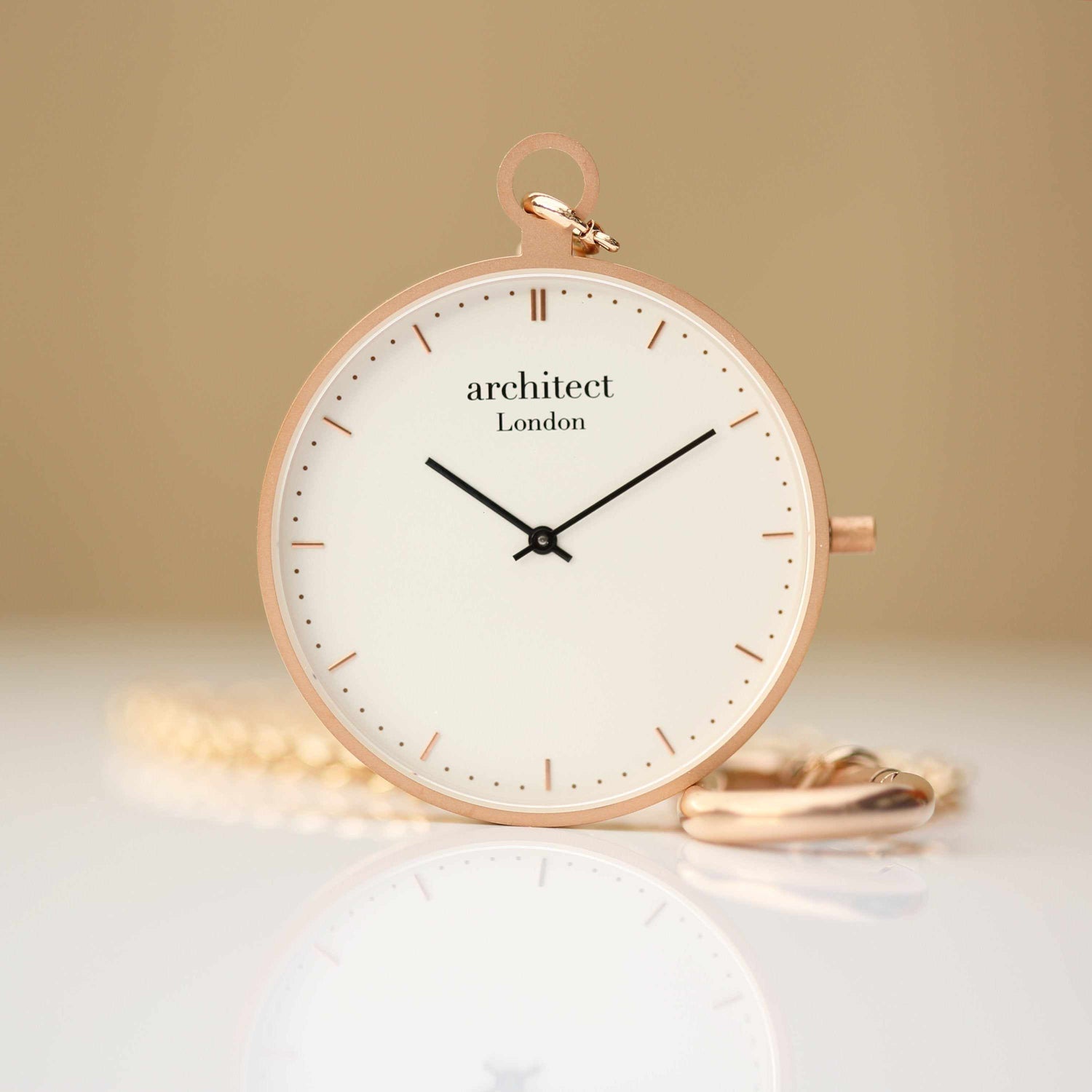 Montre de poche moderne en acier inoxydable rose doré avec gravure personnalisée manuscrite