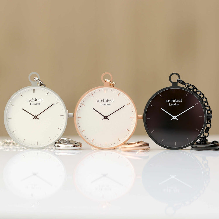 Modern Pocket Watch Rose Gold - Handwriting Engraving Fuchsia Prometheus