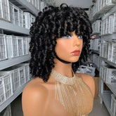 180% Density Rose Curly Short Bob Wig with Bangs Human Hair Brazilian Cerise Alfie