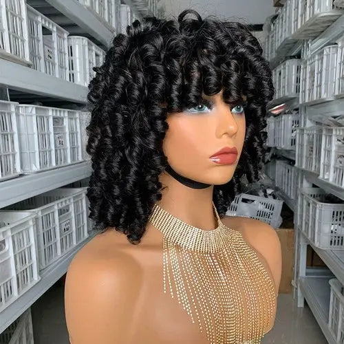 180% Density Rose Curly Short Bob Wig with Bangs Human Hair Brazilian Cerise Alfie