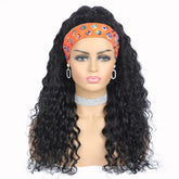 Headband Wig Water Wave Human Hair Scarf Wig No GLUE Easy Wear Cerise Alfie