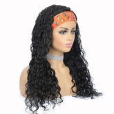 Headband Wig Water Wave Human Hair Scarf Wig No GLUE Easy Wear Cerise Alfie