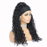 Headband Wig Water Wave Human Hair Scarf Wig No GLUE Easy Wear Cerise Alfie