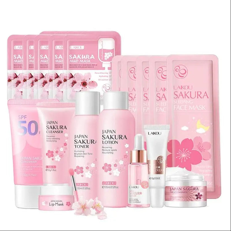 Japan Sakura Facial Cleaner Korean Face Serum Exfoliating Peeling Gel Moisturize Toner Eye Cream Sunscreen Cosmetic SkinCare Set Khamik Shop Online