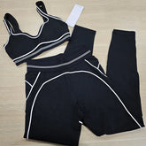 Yoga Suit Women Sport Set Pilates Clothing High Waisted Elasticized Leggings Hip Lifting Pants Gather Top Vest Strip Workout Set Khamik Shop Online
