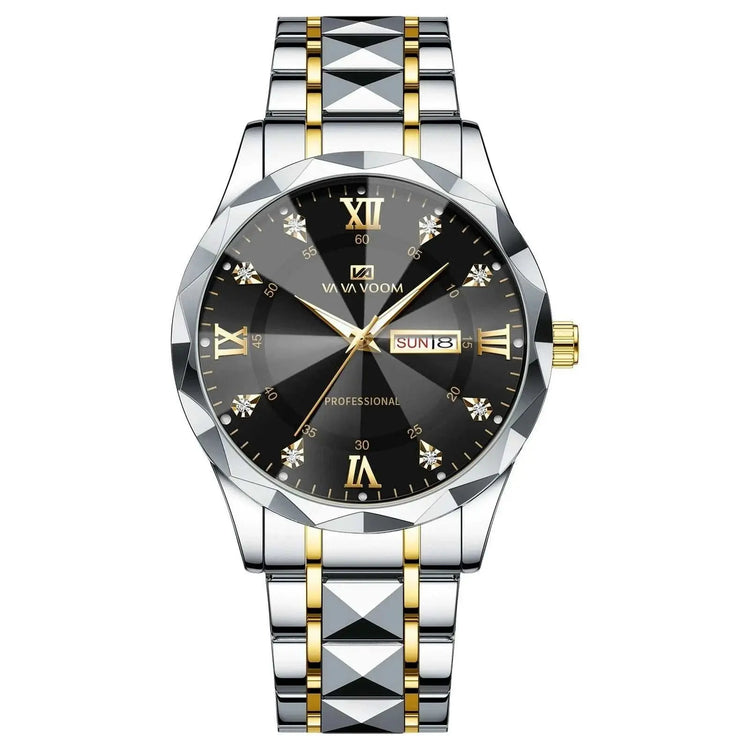 VA VA VOOM Hot Selling Original Blue Gold Quartz Watch Men Fashion High Quality Japanese Movement Gold Stainless Steel Fashion Clock Sports Gift Watch Men Rhombus Design Business Quartz Watch Men Fashion Gold Clock Sports Gift Watch for Men Khamik Shop Online