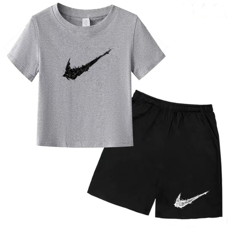 Summer Brand White T-shirt+Shorts Two-piece Set Kids New Clothing Fashion Letter Boy Girl3-13Yrs Sports Short-sleeved Casual Set Khamik Shop Online