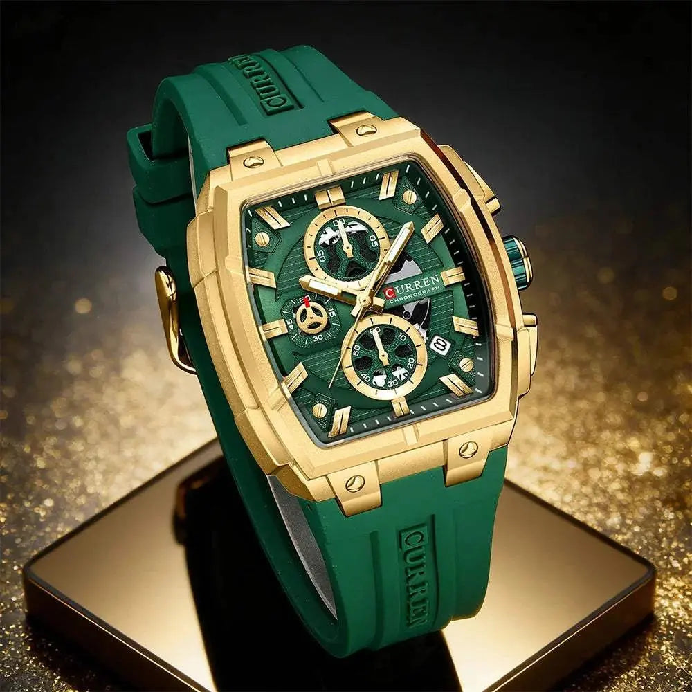 CURREN Luxury Vintage Watch for Men Sports Chronograph Quartz Wristwatches with Silicone Strap,Date,Luminous Khamik Shop Online