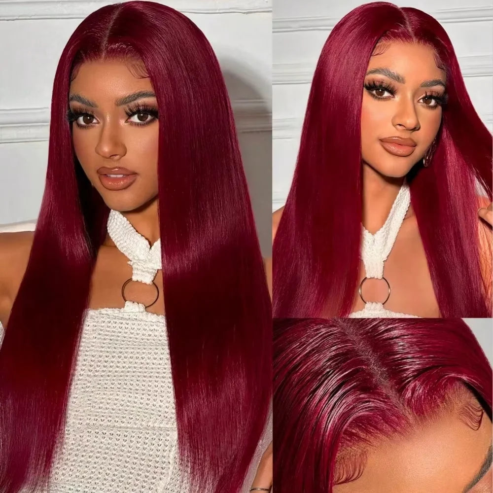 99J Burgundy Colored Human Hair 13x6 Transparent HD Lace Front Wig 40 42 Inches Brazilian Remy Hair Pre Plucked 13x4 Lace Frontal Wig For Women Khamik Shop Online