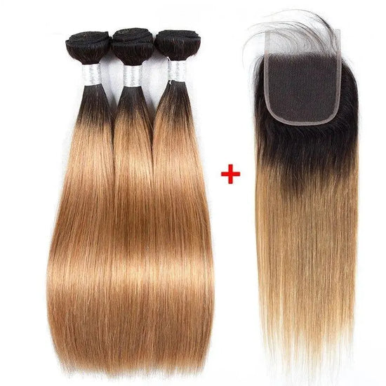 BeuMax 1B/27 Straight Hair BUNDLES with CLOSURES & FRONTALS Cerise Alfie