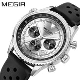MEGIR Silver Black Quartz Watch Men Military Sport Chronograph Wristwatch with Silicone Strap Luminous Hands Auto Date 2236 Khamik Shop Online