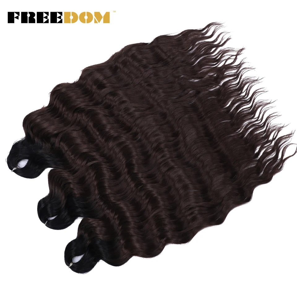 FREEDOM Synthetic Curly Braiding Hair Extensions 24 Inch/60 cm Long Deep Wavy Twist Crochet Braids Hair Ombre Brown Rainbow Hair Khamik Shop Online