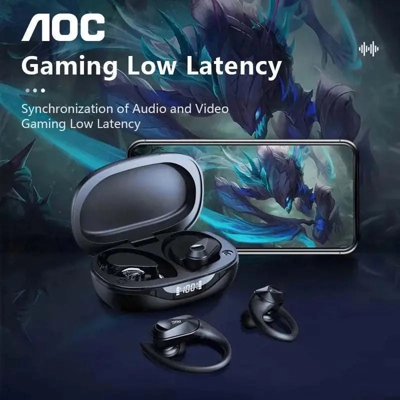 Choice AOC Sports Headset Wireless Bluetooth 6.0 Earphones Waterproof LED Battery Display Gaming Low Latency Headphones LP75 Khamik Shop Online