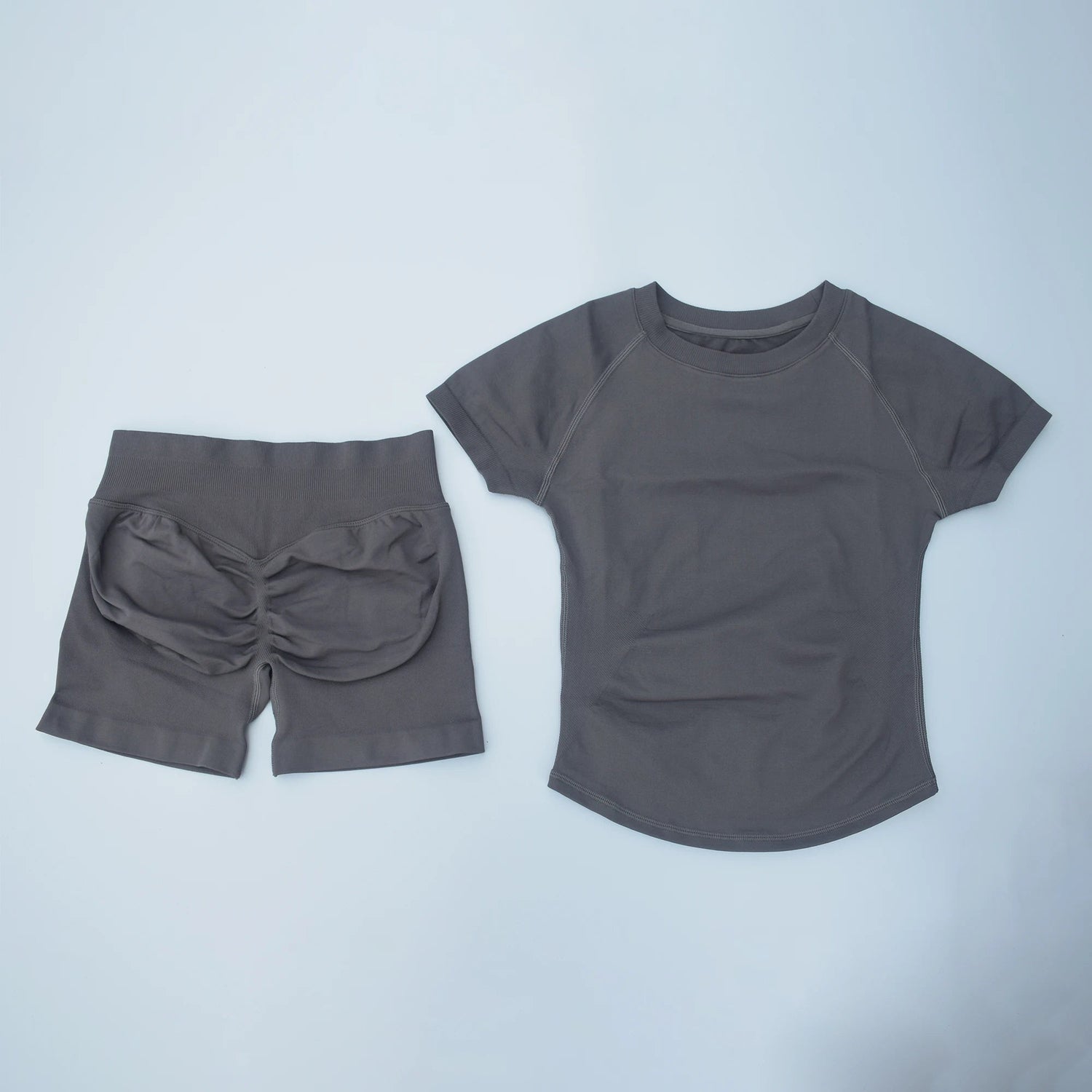 AURA SHARK 2 Piece Yoga Set Women Seamless Short Sleeve T Shirt High Waist Shorts Fitness Workout Clothes Gym Suit Activewear Khamik Shop Online