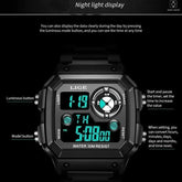 LIGE Fashion Casual Electronic Man Watch Sports Waterproof Luminous Alarm Stainless Steel Band Digital Men&