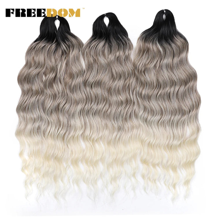 FREEDOM Synthetic Curly Braiding Hair Extensions 24 Inch/60 cm Long Deep Wavy Twist Crochet Braids Hair Ombre Brown Rainbow Hair Khamik Shop Online