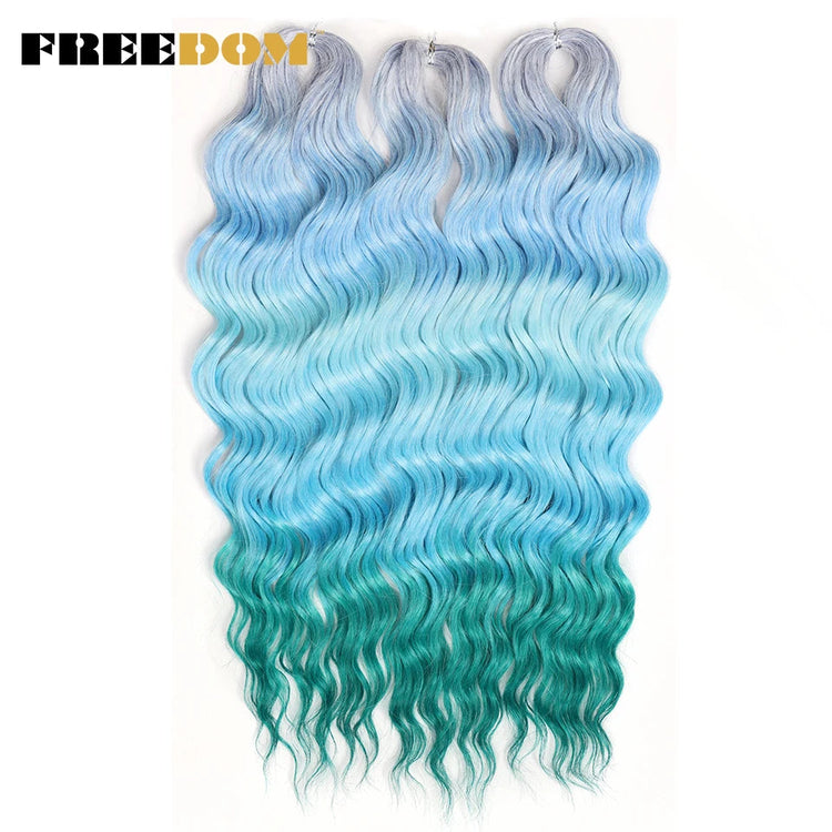 FREEDOM Synthetic Curly Braiding Hair Extensions 24 Inch/60 cm Long Deep Wavy Twist Crochet Braids Hair Ombre Brown Rainbow Hair Khamik Shop Online