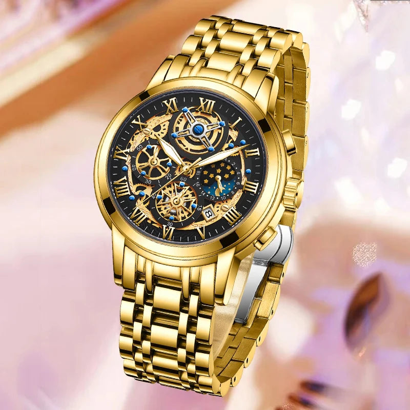 2024 New Fashion Gold Women Watch Top Brand Luxury Waterproof Watches for Women Sport Quartz Chronograph Relogio Feminino