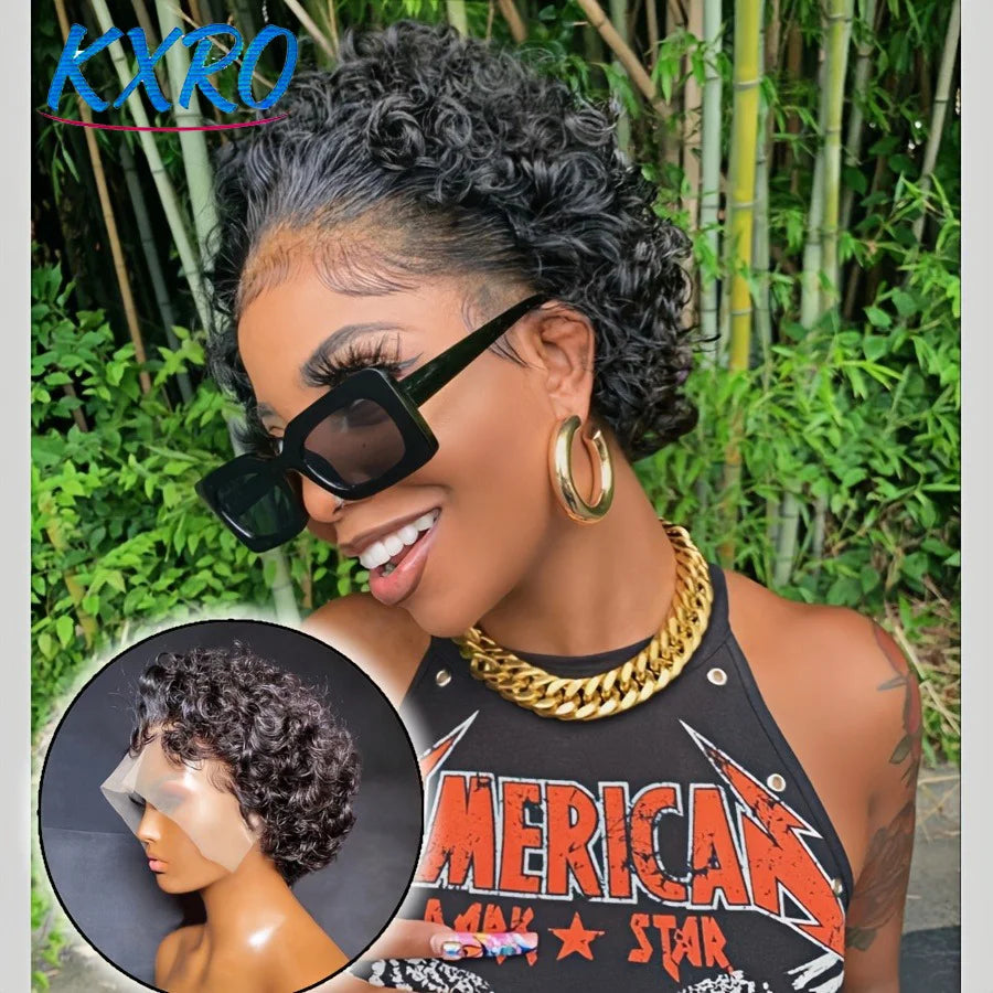 Pixie Cut Wigs Human Hair Short Curly Lace Front Human Hair Wigs Brazilian 13x4 Transparent Lace Wigs Water Wave Bob Wig Khamik Shop Online