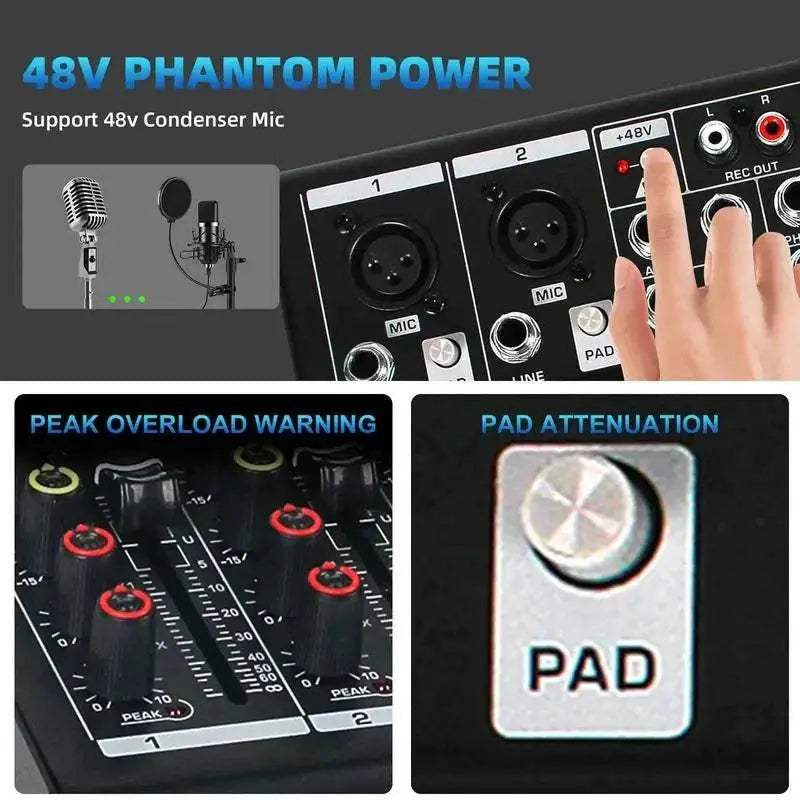 Fuluode M206/M208 Audio mixer 99 Preset DSP Effects 7-Band EQ Adjustment on Main Output Bluetooth USB MONO Input Connectivity Khamik Shop Online
