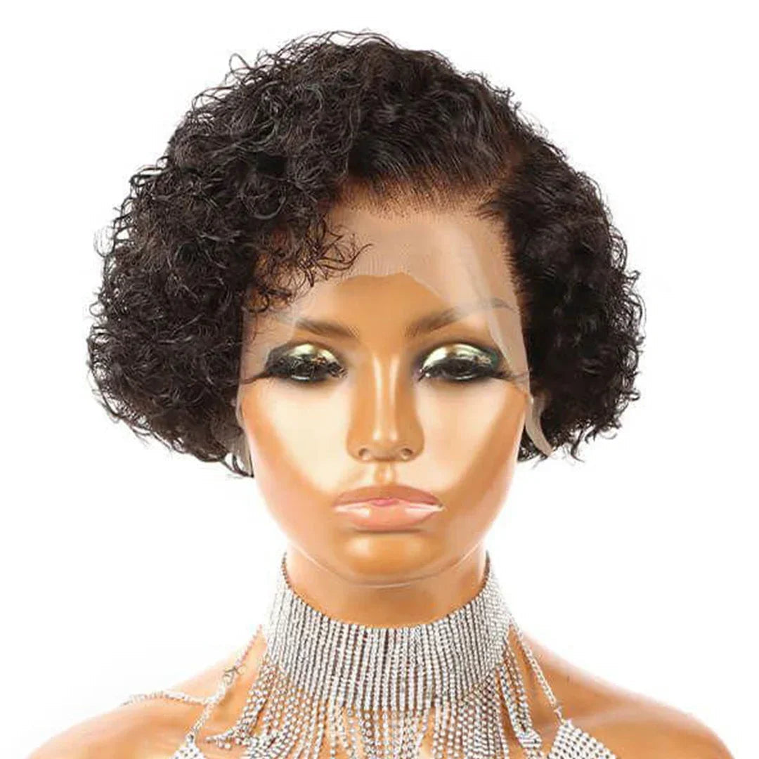 13x4 Lace Wig Side Part Pixie Cut Wigs 100% Virgin Hair Side Part Brazilian Water Wave bob Wig Transparent Lace For Black Women Khamik Shop Online