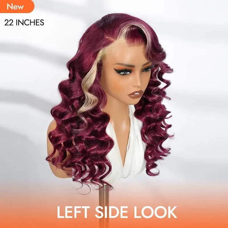 Alipearl Hair Side Part 13x4 Burgundy 99J Wig with Blonde Ombre Human Hair Lace Frontal Wig Ocean Wave Glueless Wig Pluck Khamik Shop Online