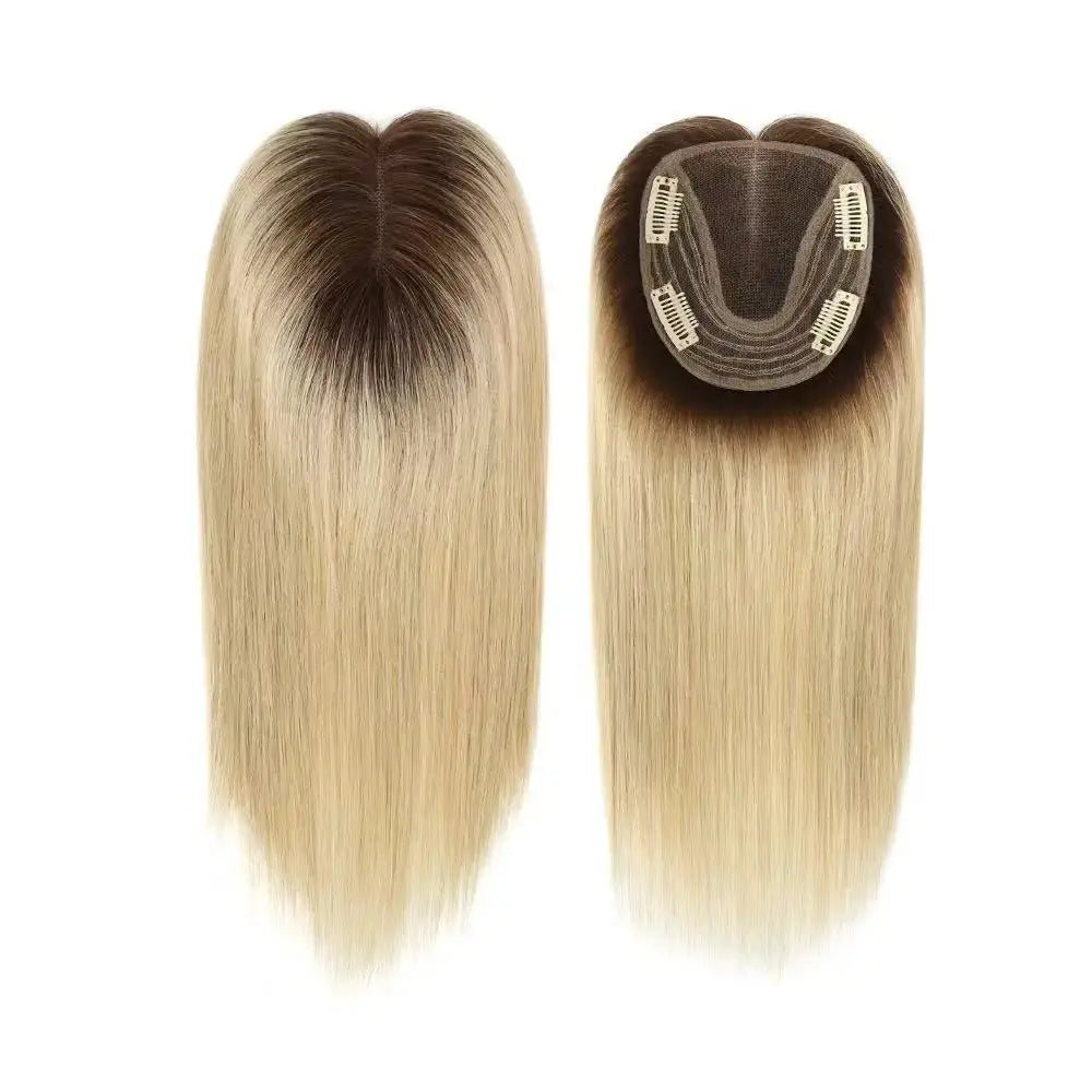 6 Colors Available Human Hair Topper Wig 4x4.5 Lace Frontal 12 Inch Hand-Tied 4 Clips 48H Ship 