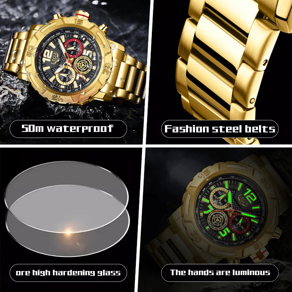 Fashion Luxury Watch for Men Top Brand Big Dial Waterproof Quartz Men'S Watches Stainless Band Calendar Clocks Wristwatches