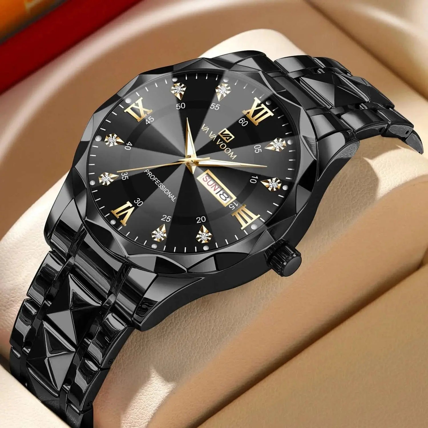 VA VA VOOM Hot Selling Original Blue Gold Quartz Watch Men Fashion High Quality Japanese Movement Gold Stainless Steel Fashion Clock Sports Gift Watch Men Rhombus Design Business Quartz Watch Men Fashion Gold Clock Sports Gift Watch for Men Khamik Shop Online