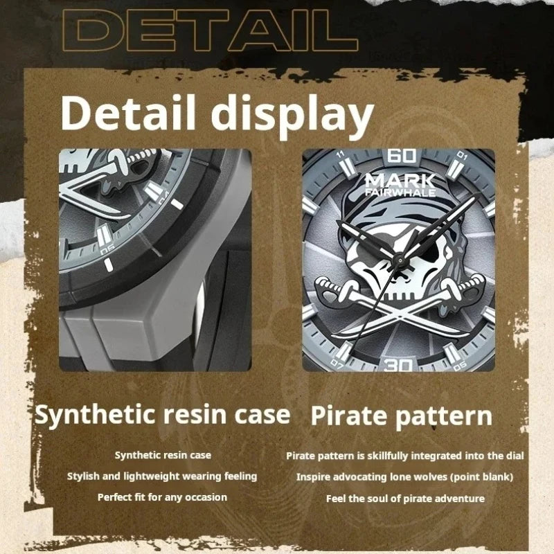 MARK FAIRWHALE Watches for Men 5040 Resin Case Trend Rotating Pirate Dial Silicone Strap Waterproof Quartz Wristwatches Gift Box Khamik Shop Online