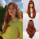 LOUIS FERRE Long Wavy Ombre Brown Wig with Bangs Synthetic Hair Wig Heat Resistant Daily Wear Office Party Cosplay Halloween Khamik Shop Online