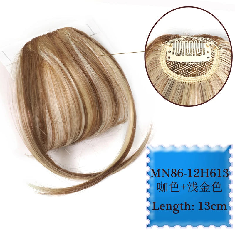 Synthetic Hair Clip In Bangs Brown Colored Invisible Front Fringes Clip in Hair Air Bangs Natural Black Fake Hair Bangs For Girl Khamik Shop Online