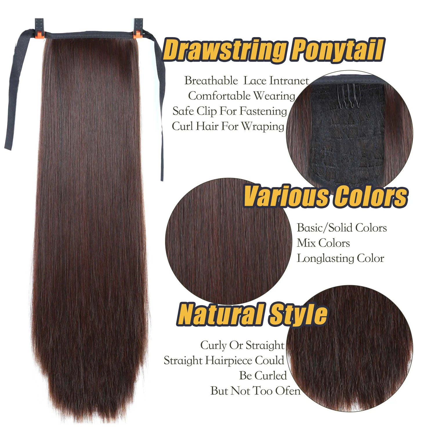 Straight Long Ponytail Extensions 22inch Natural Black Wrap Around Synthetic Hair Piece Pony Tail Hair Hairpieces for Women Girl Khamik Shop Online