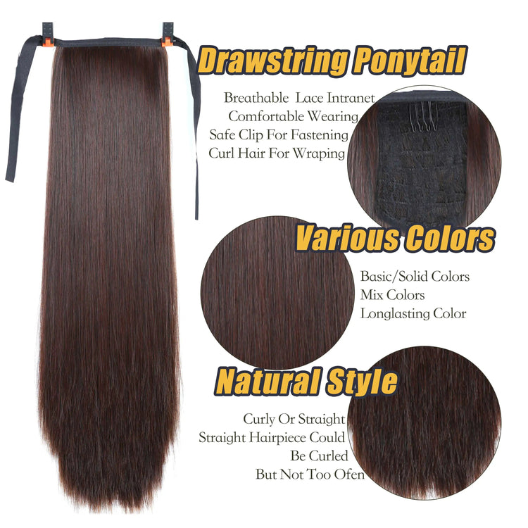 Straight Long Ponytail Extensions 22inch Natural Black Wrap Around Synthetic Hair Piece Pony Tail Hair Hairpieces for Women Girl Khamik Shop Online